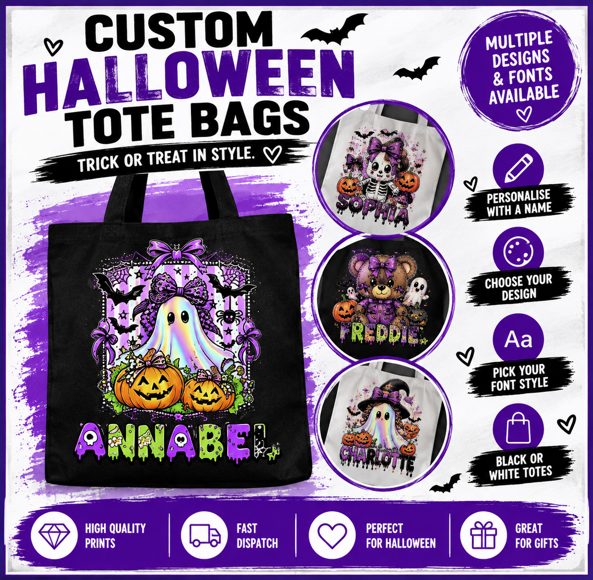 CUSTOM HALLOWEEN KIDS TOTE BAGS