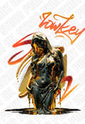 Gold Drip Woman DTF Transfer – Luxury Black & Gold Abstract Female Design