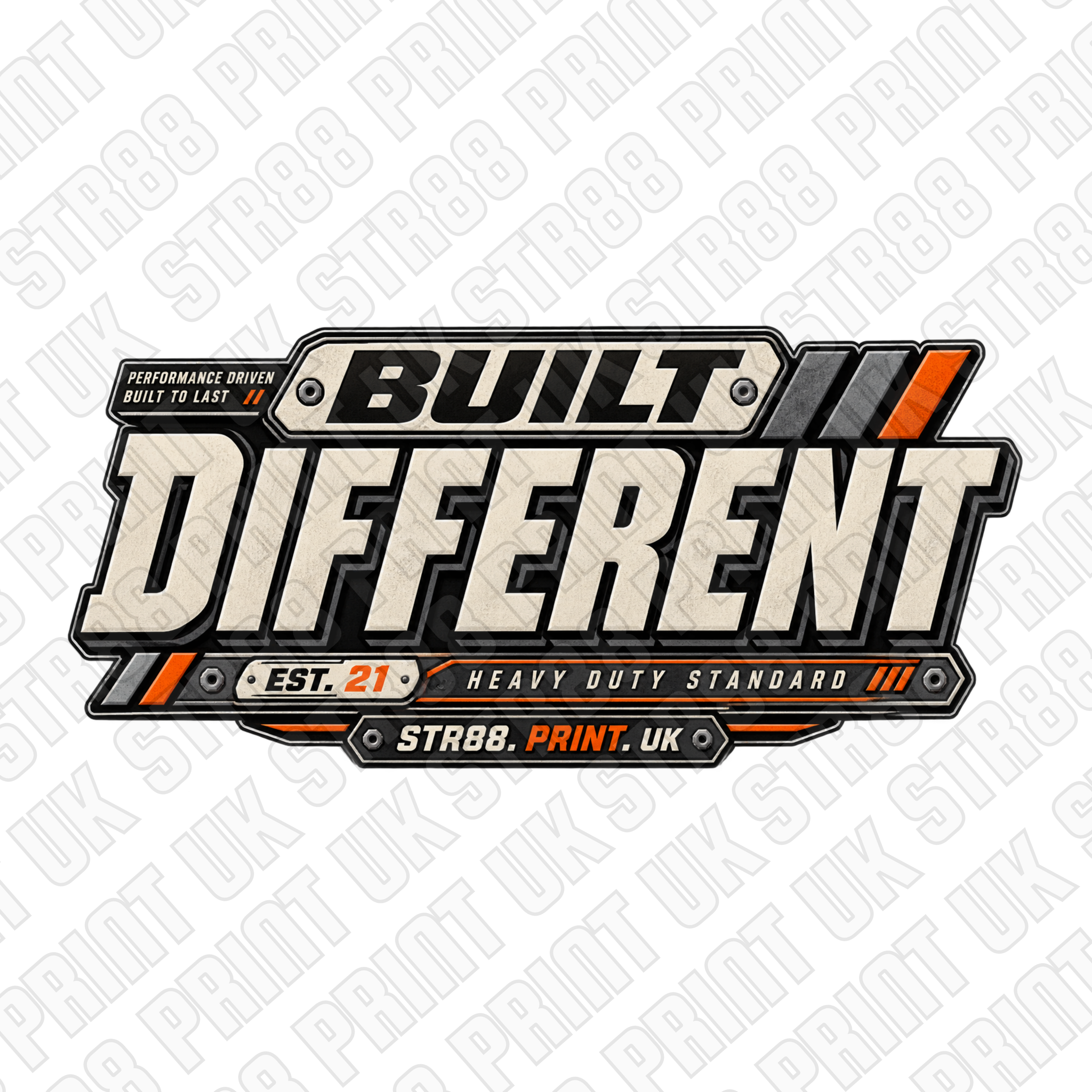 Built Different DTF Transfer – Men’s Motorsport Workwear Style Graphic