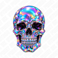 Holographic Skull DTF Transfer – Iridescent Chrome Rainbow Skull Design