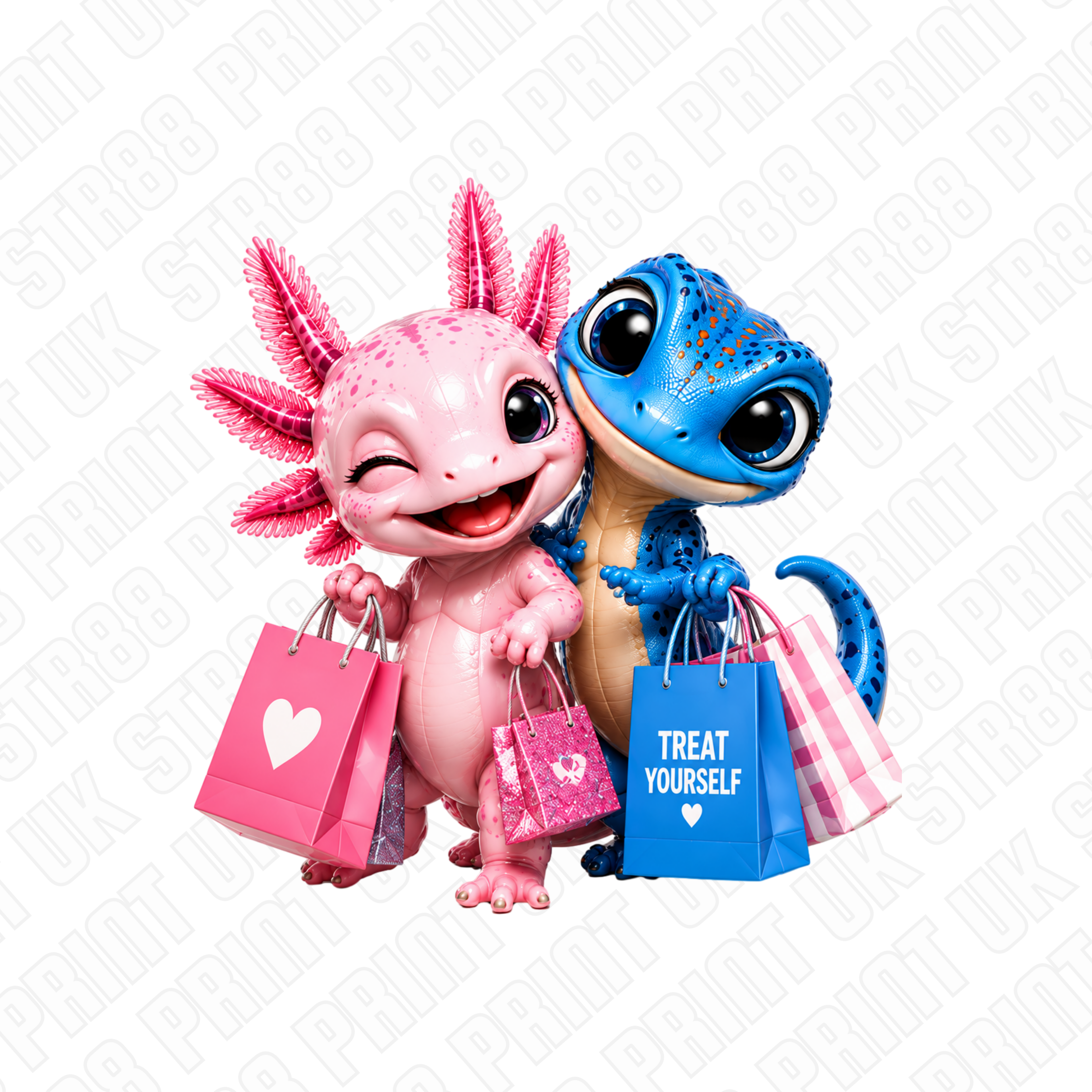 Treat Yourself Cute Axolotl & Lizard DTF Transfer – Ready to Press Design