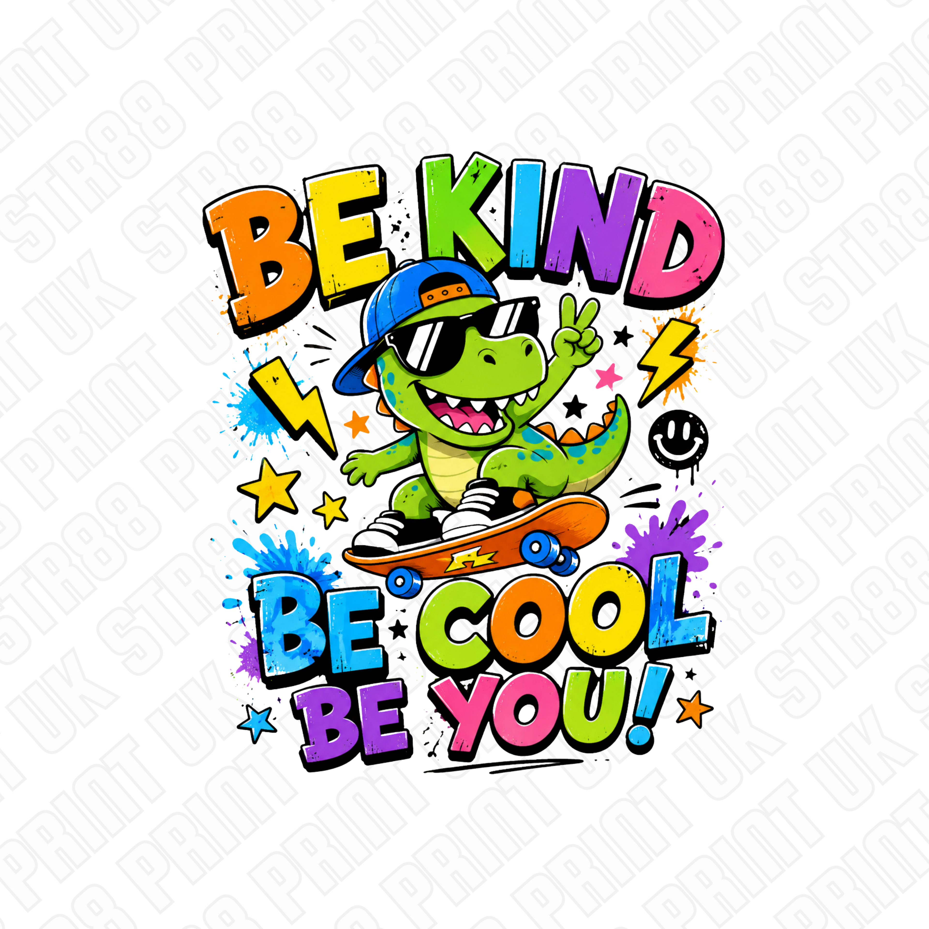Be Kind Be Cool Be You Dinosaur DTF Transfer – Kids Ready to Press Design