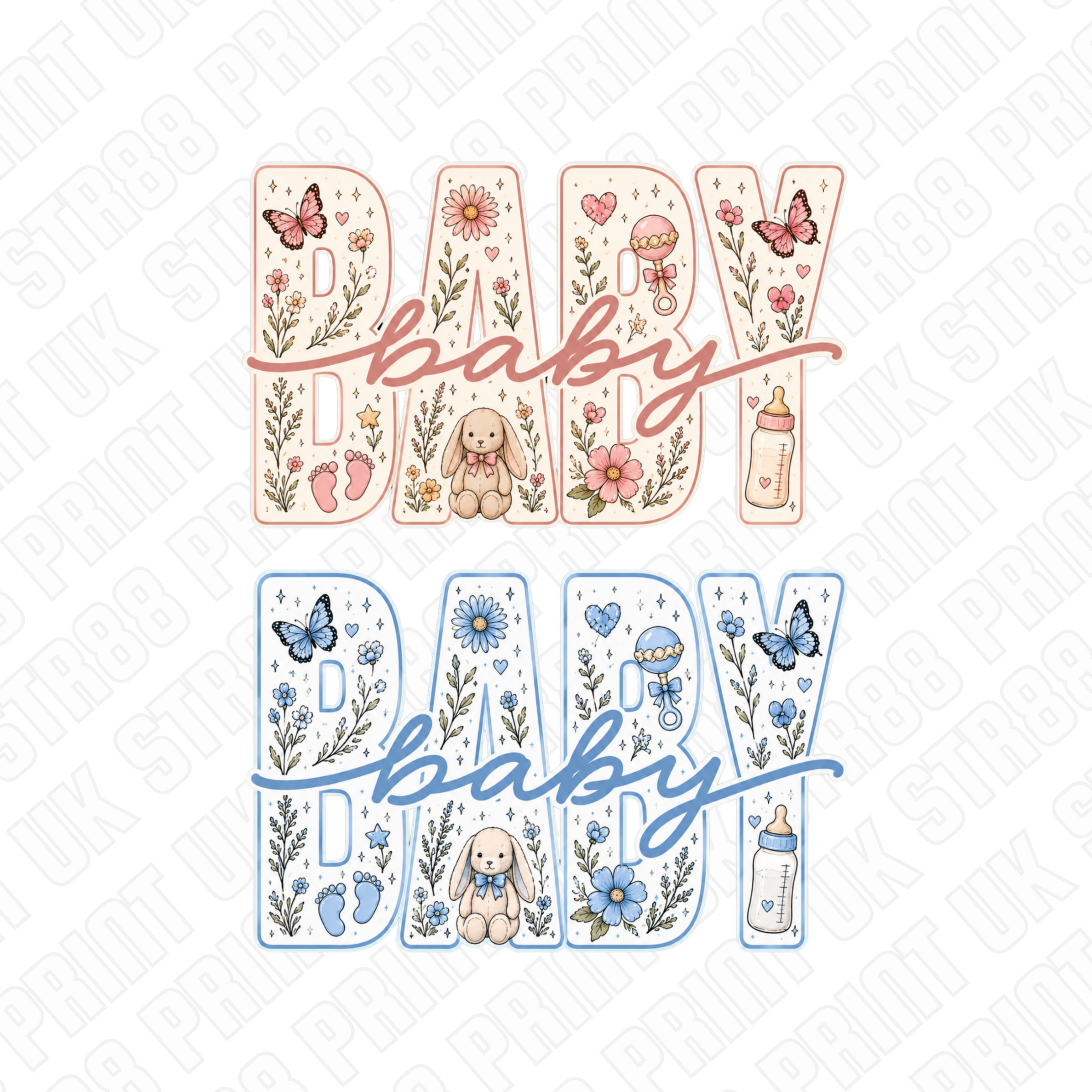 Baby DTF Transfer – Pink and Blue Floral New Baby Design – 4" Ready to Press